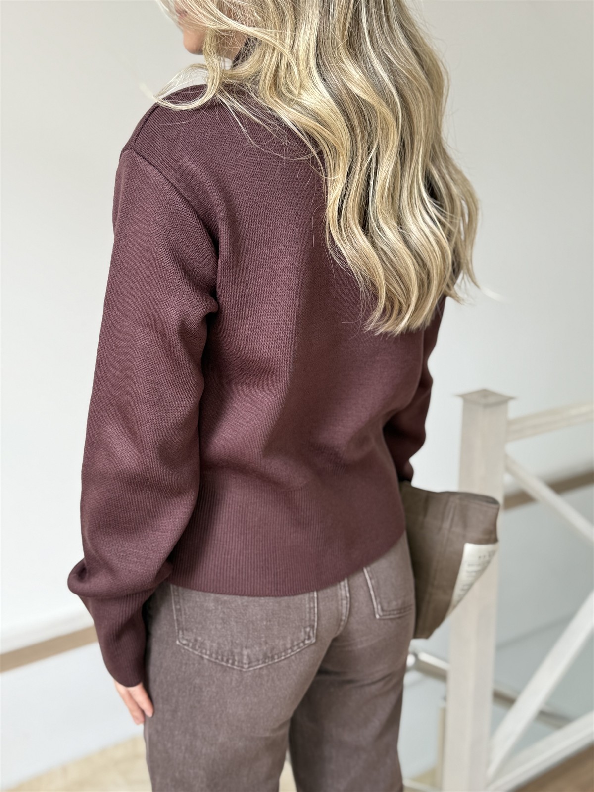 Fermuarlı Triko Hırka - Cherry