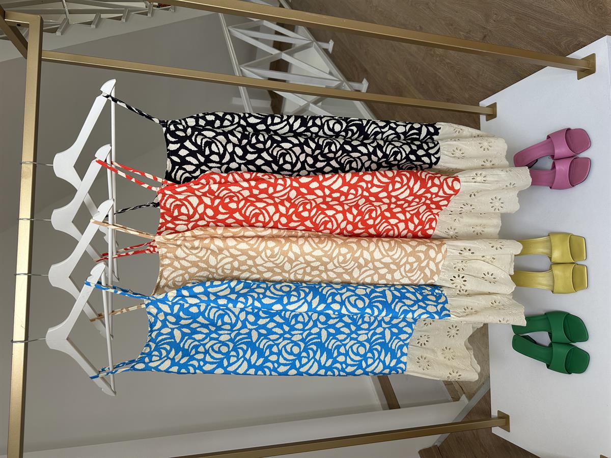 Fisto Detaylı Keten Elbise-Siyah