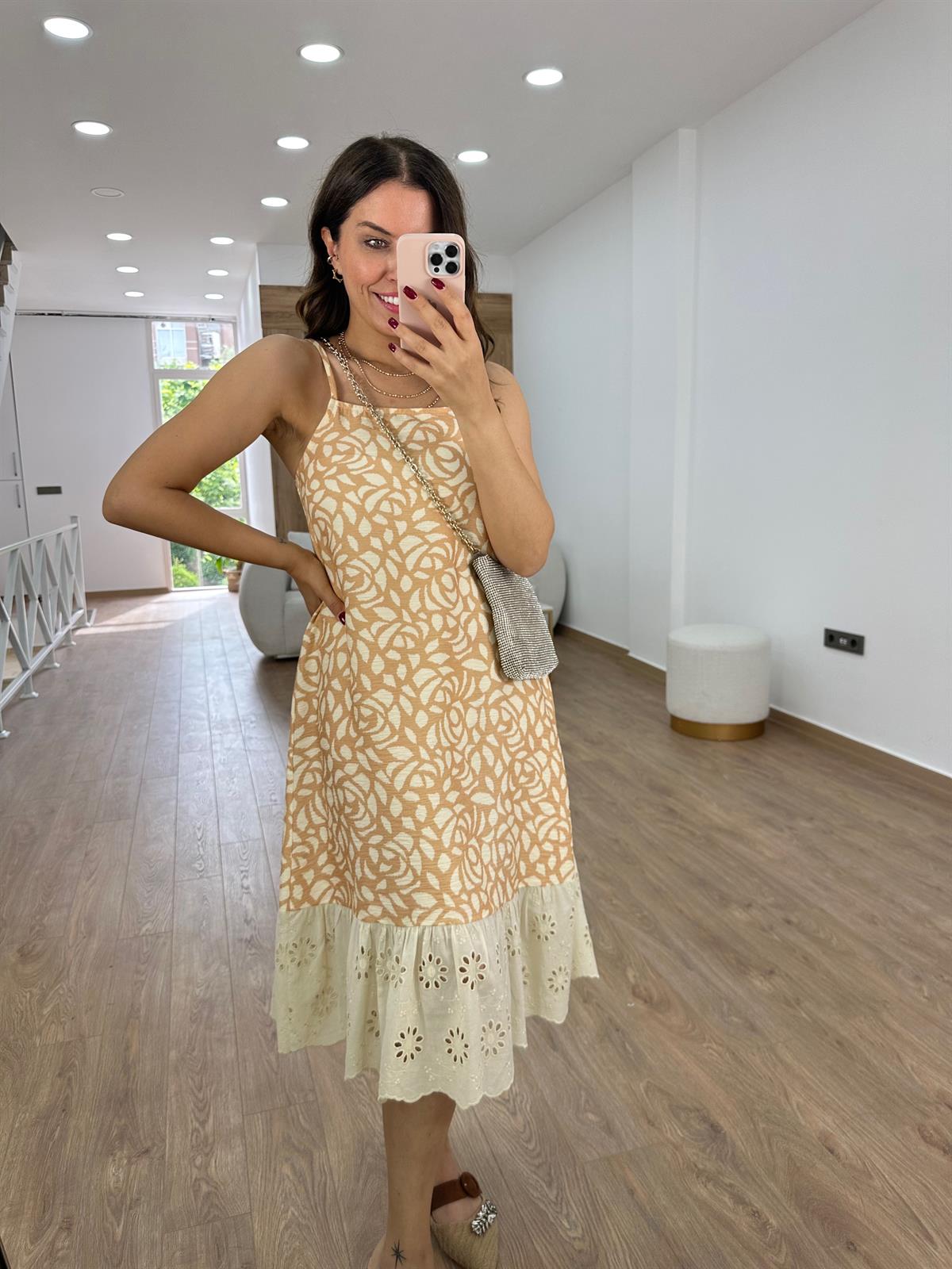 Fisto Detaylı Keten Elbise-Vizon