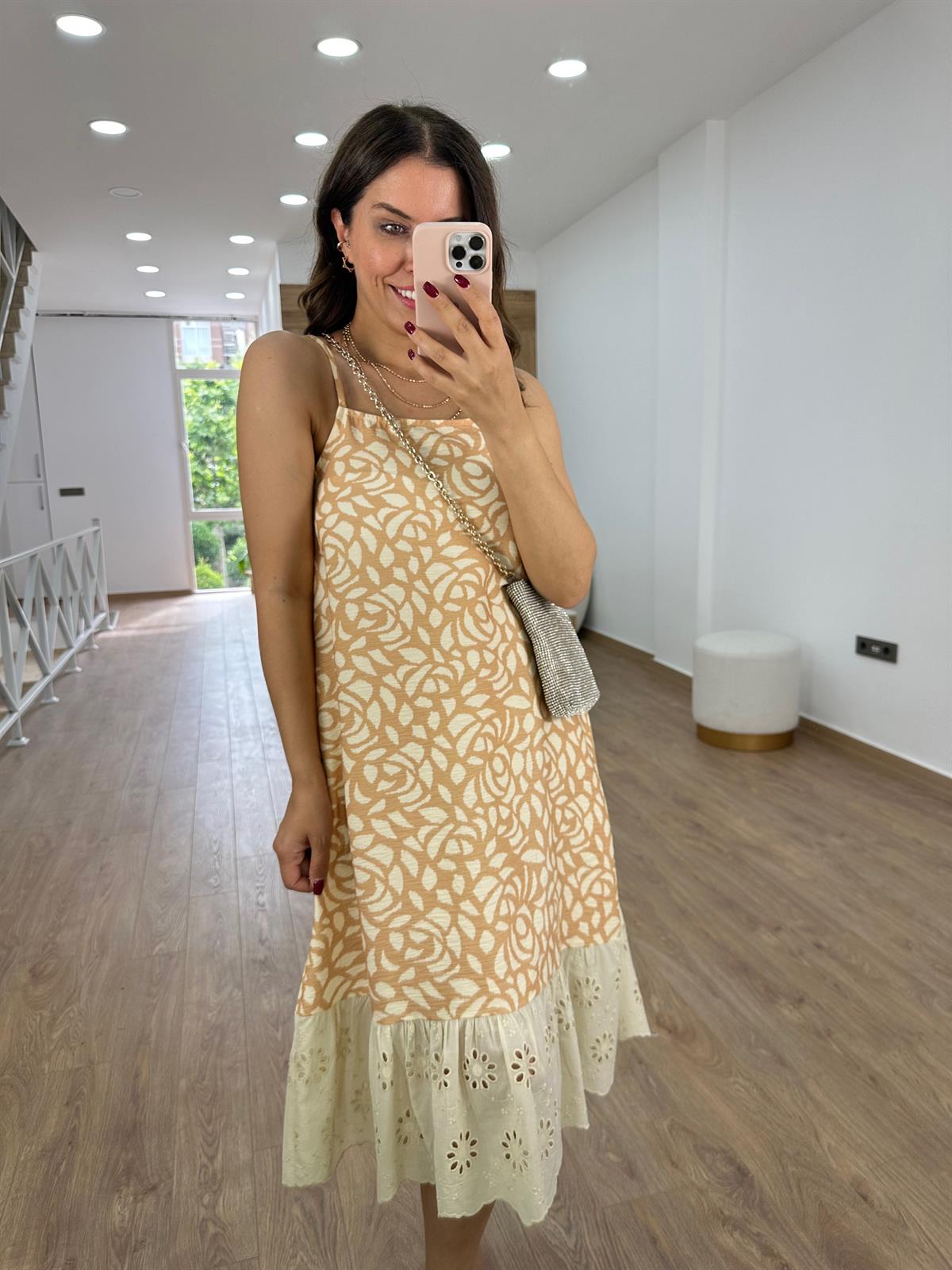 Fisto Detaylı Keten Elbise-Vizon