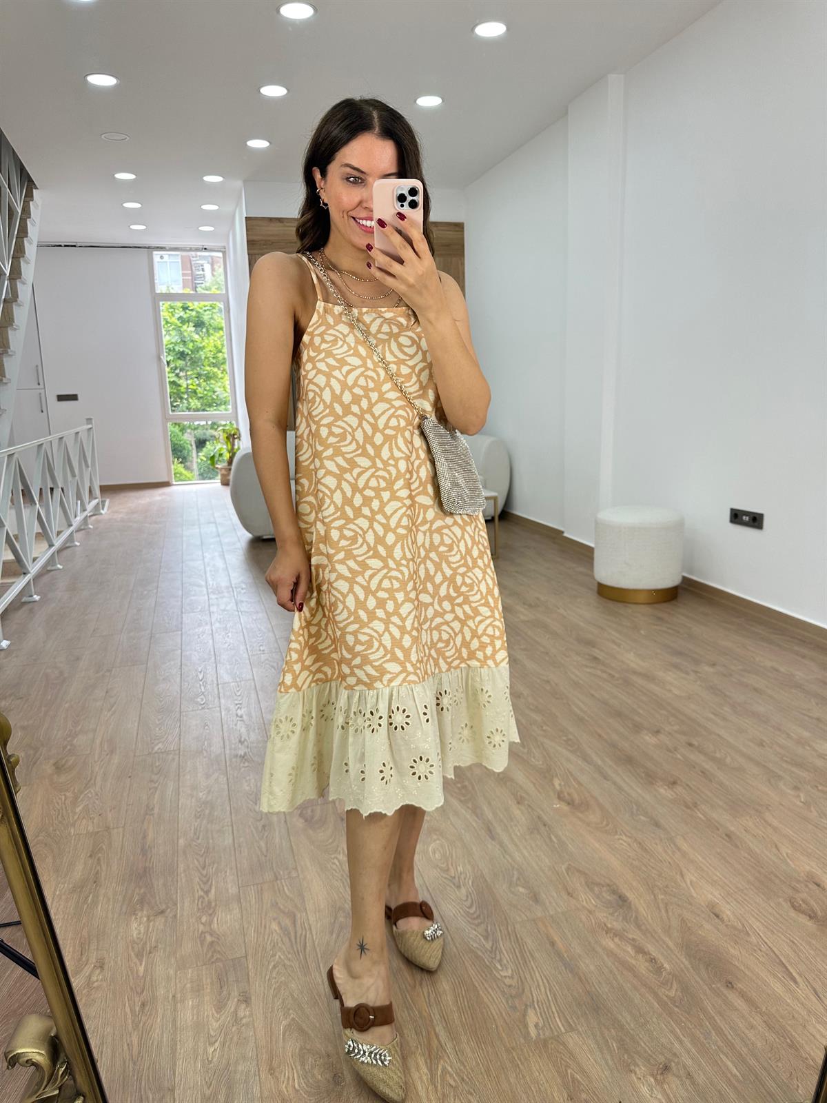 Fisto Detaylı Keten Elbise-Vizon