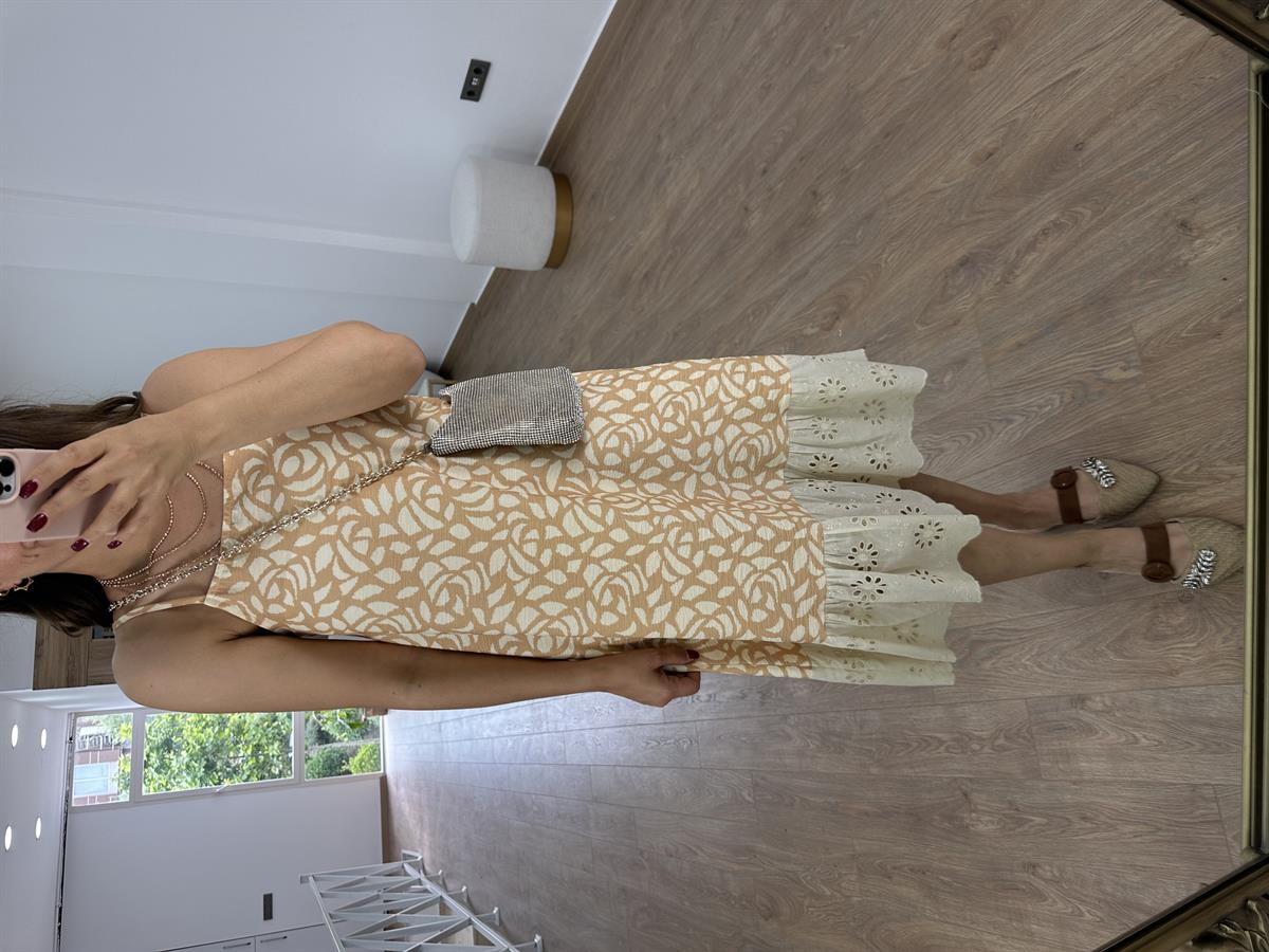 Fisto Detaylı Keten Elbise-Vizon