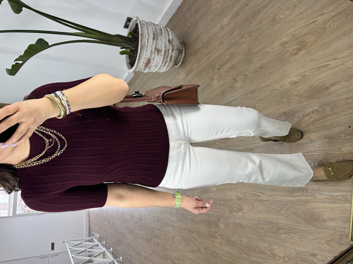 Fitilli Kısa Kol Kazak-Bordo