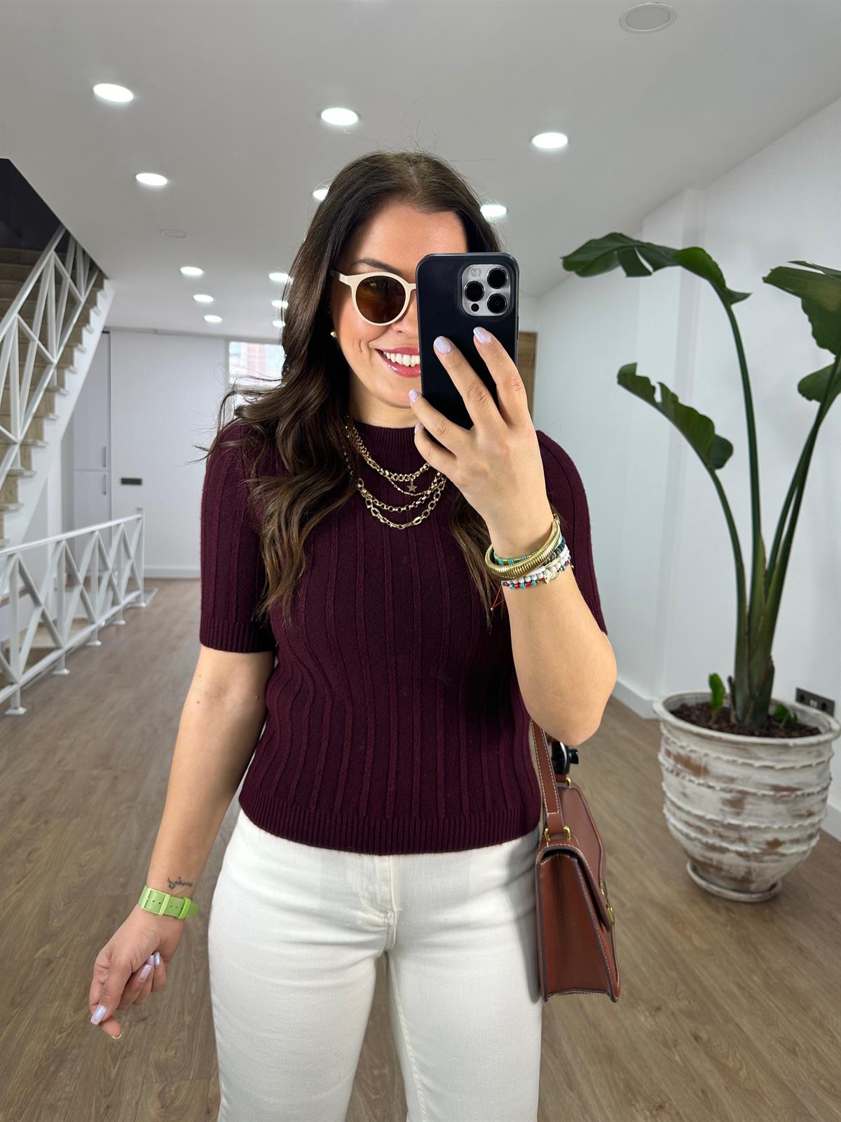 Fitilli Kısa Kol Kazak-Bordo