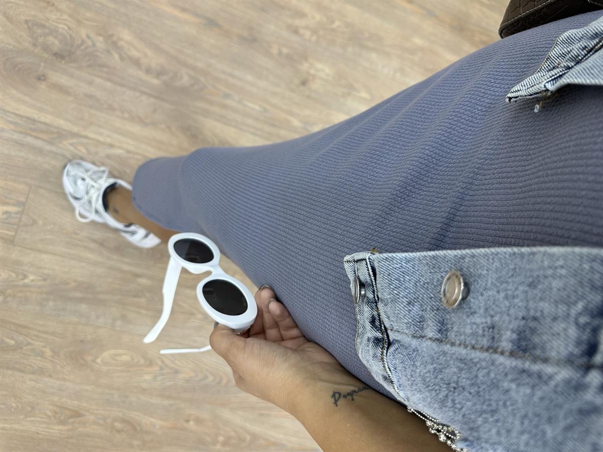 Fitilli Yanı Yırtmaçlı Etek-Gri