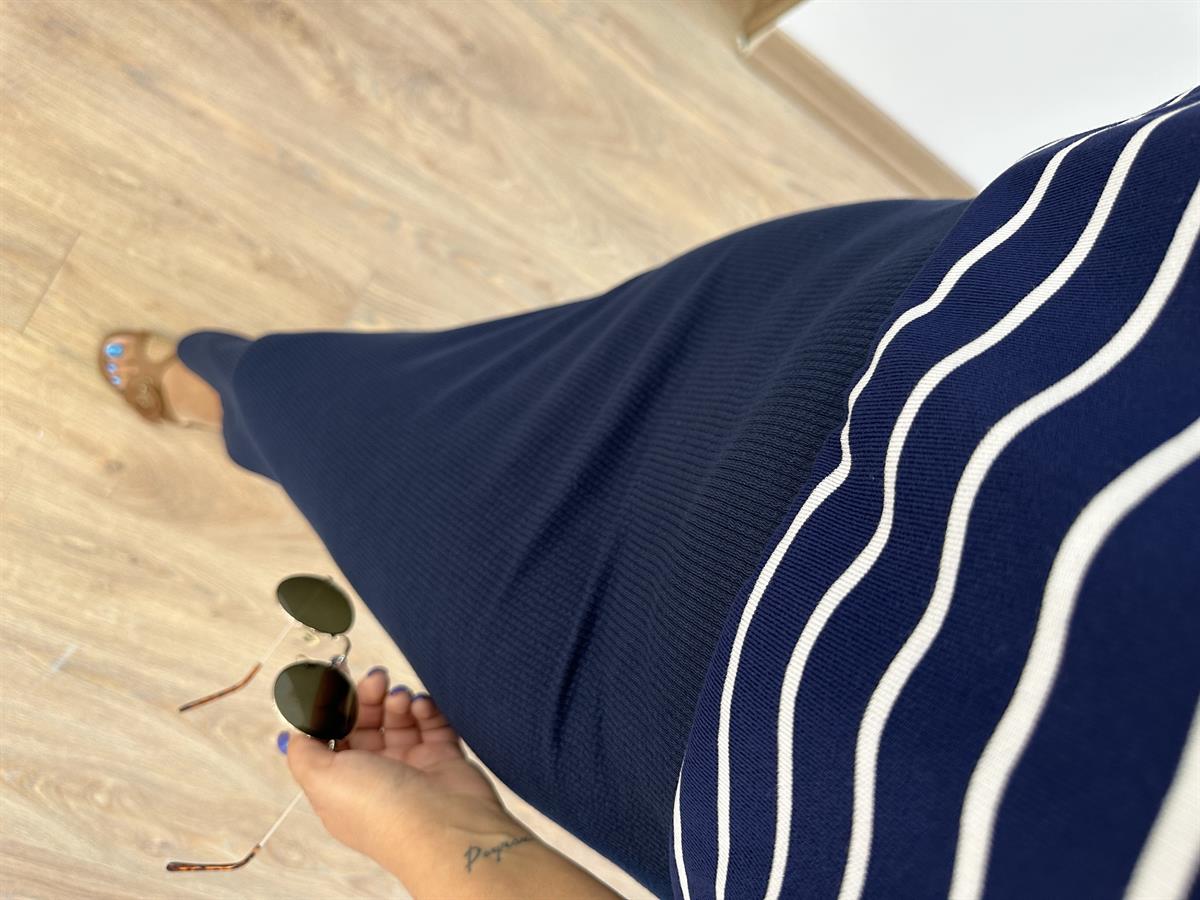 Fitilli Yanı Yırtmaçlı Etek-Lacivert