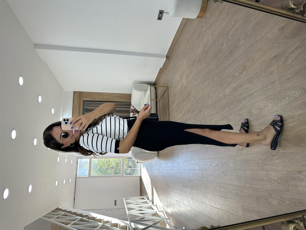 Fitilli Yanı Yırtmaçlı Etek-Siyah