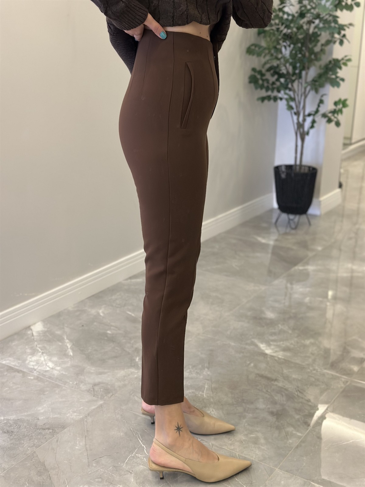 Flatolu Havuç Pantolon - Kahverengi