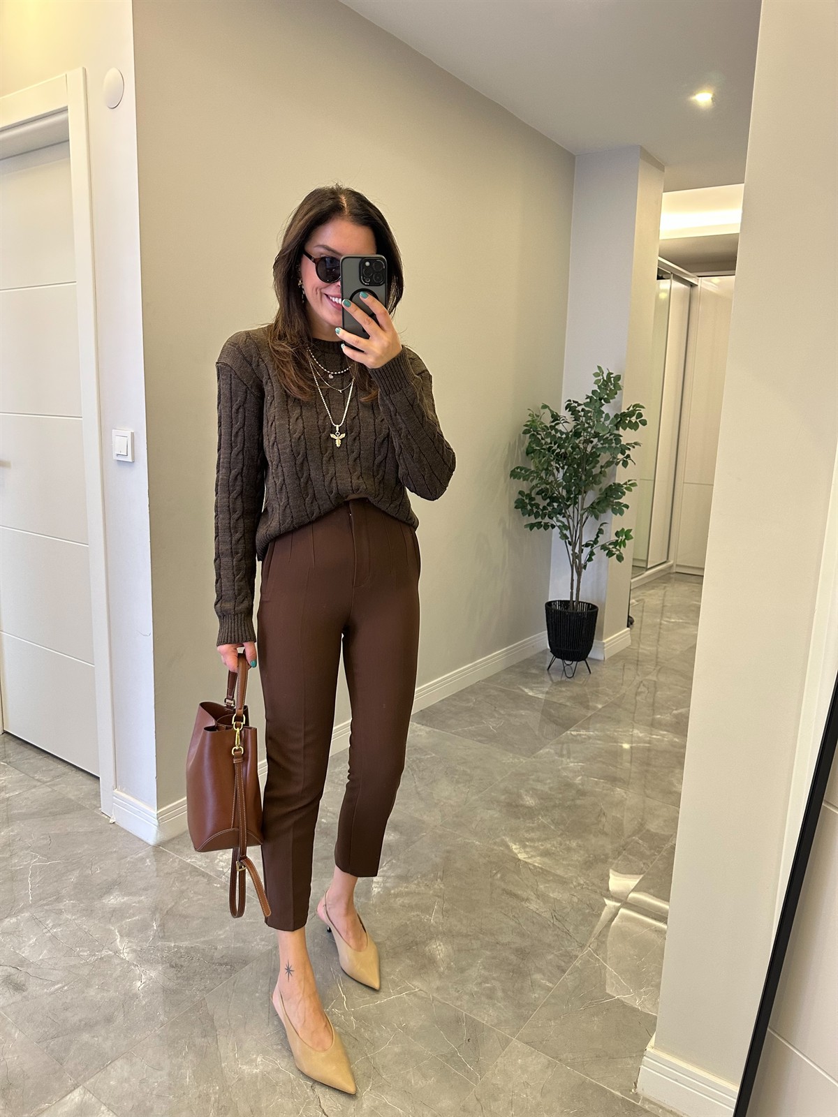 Flatolu Havuç Pantolon - Kahverengi