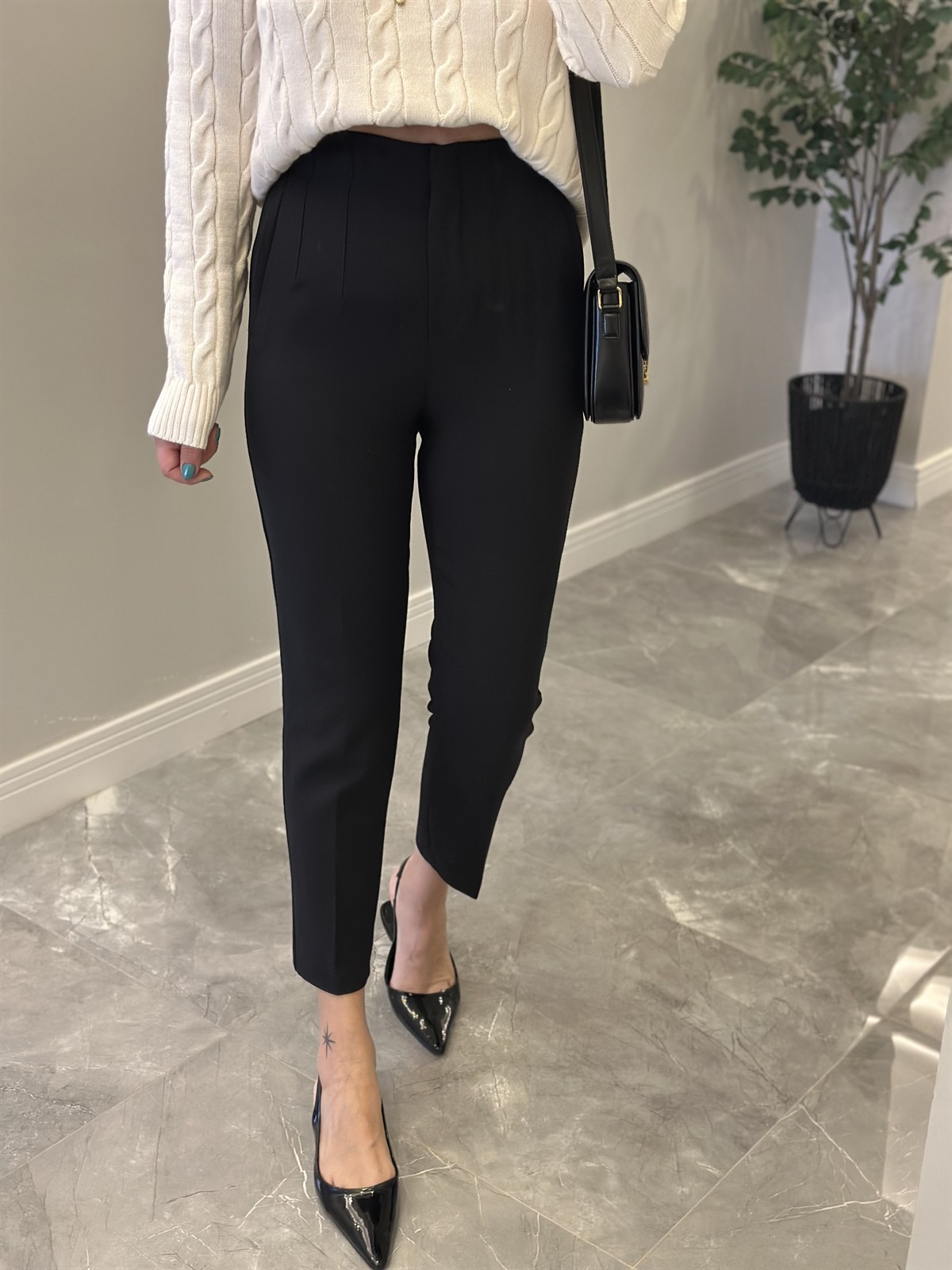 Flatolu Havuç Pantolon - Siyah