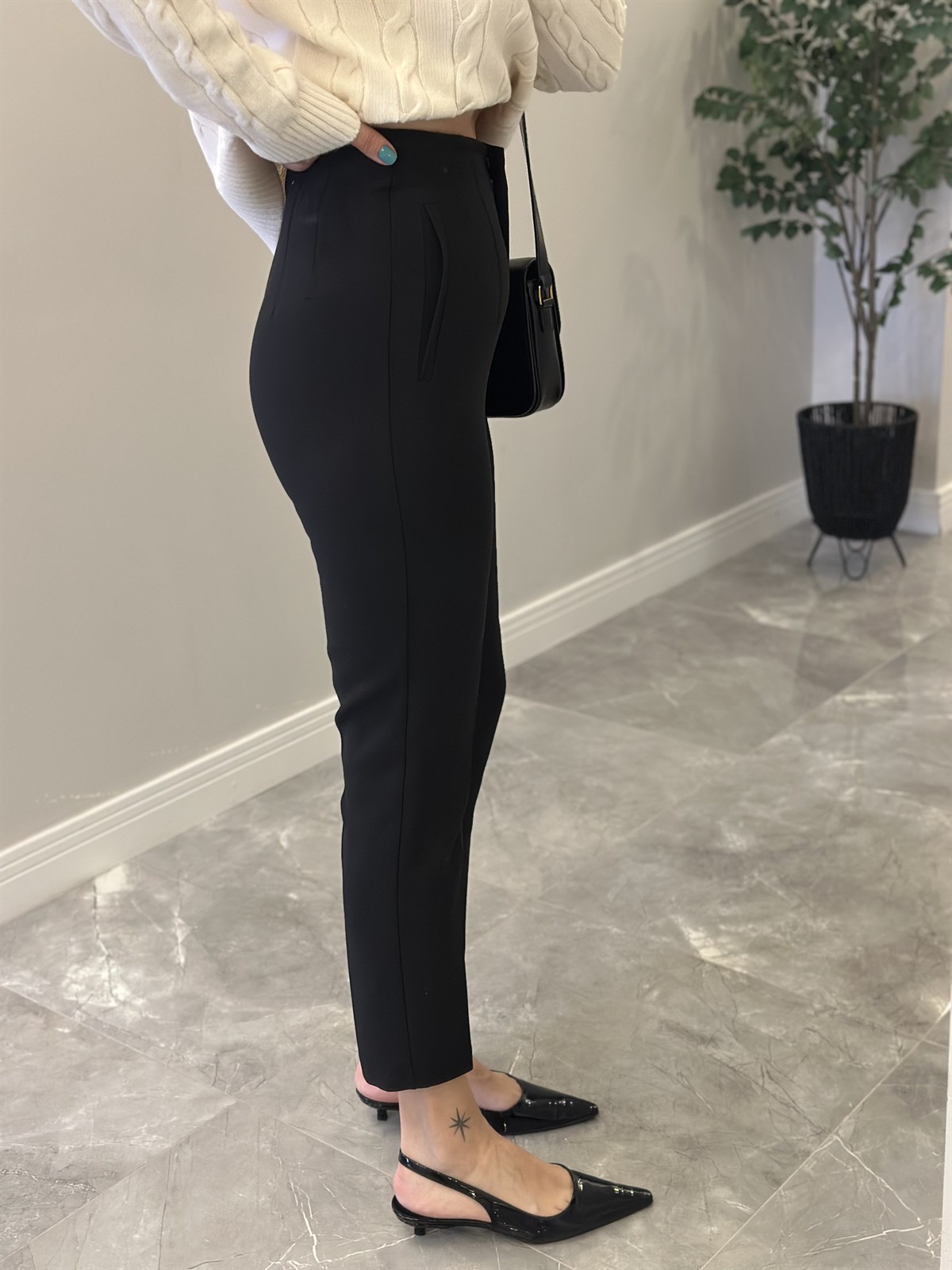 Flatolu Havuç Pantolon - Siyah