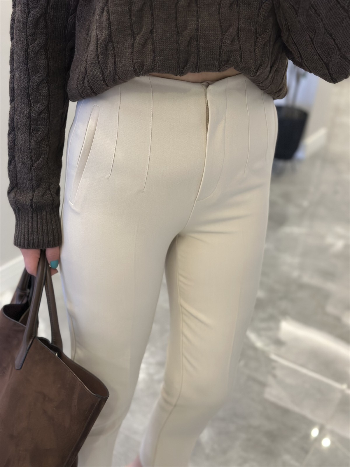 Flatolu Havuç Pantolon - Taş