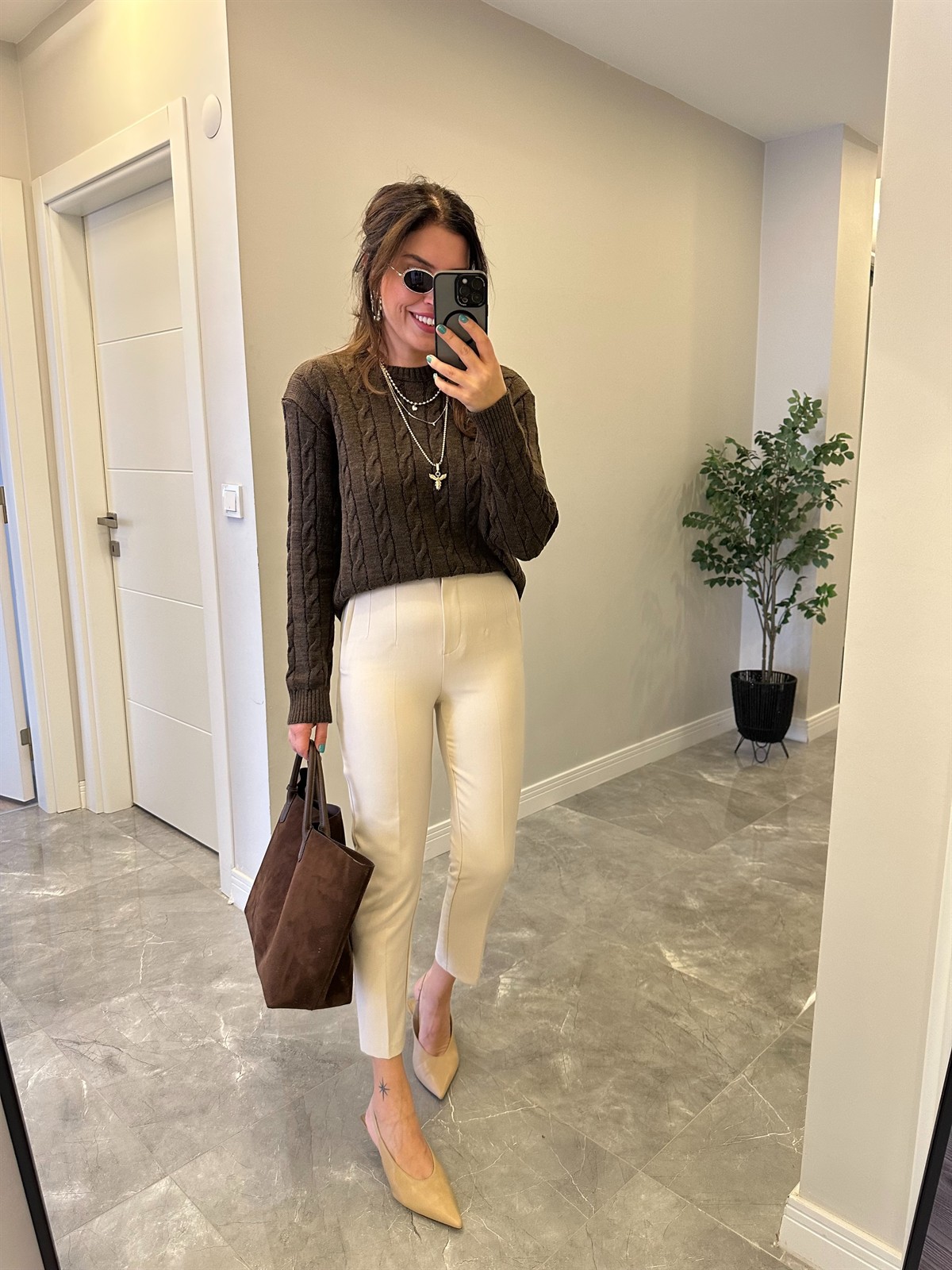 Flatolu Havuç Pantolon - Taş