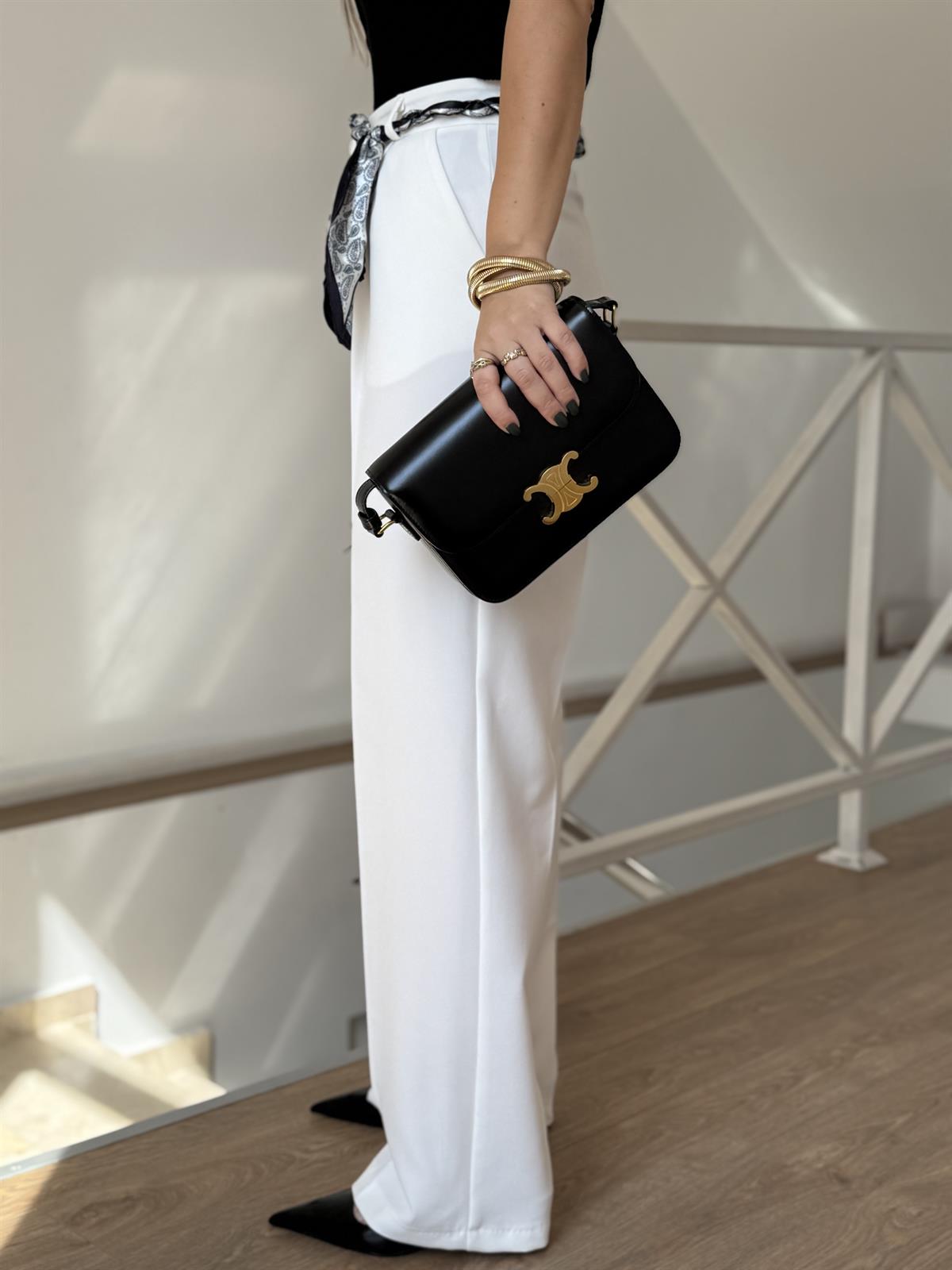 Fular Kemerli Palazzo Pantolon - Beyaz