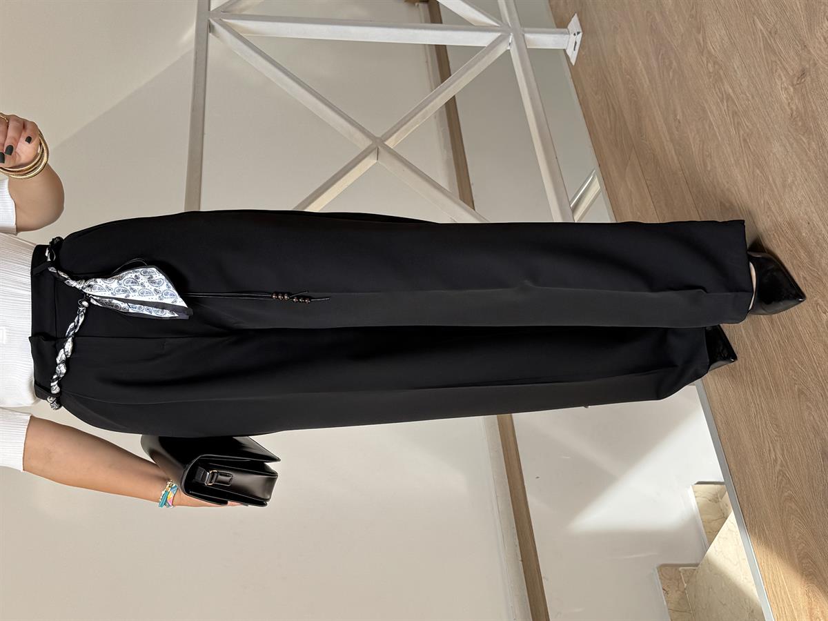 Fular Kemerli Palazzo Pantolon - Siyah