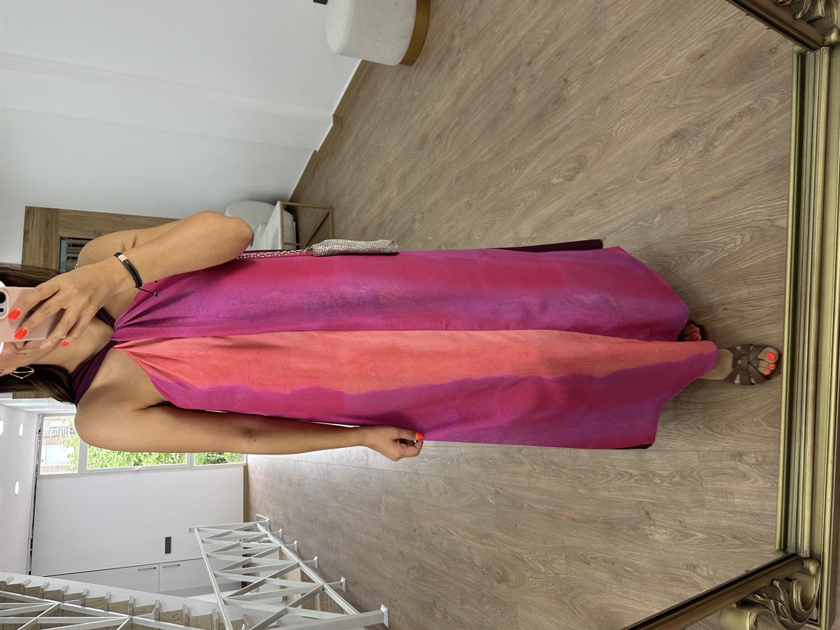 Fuşya Renk Geçişli Elbise