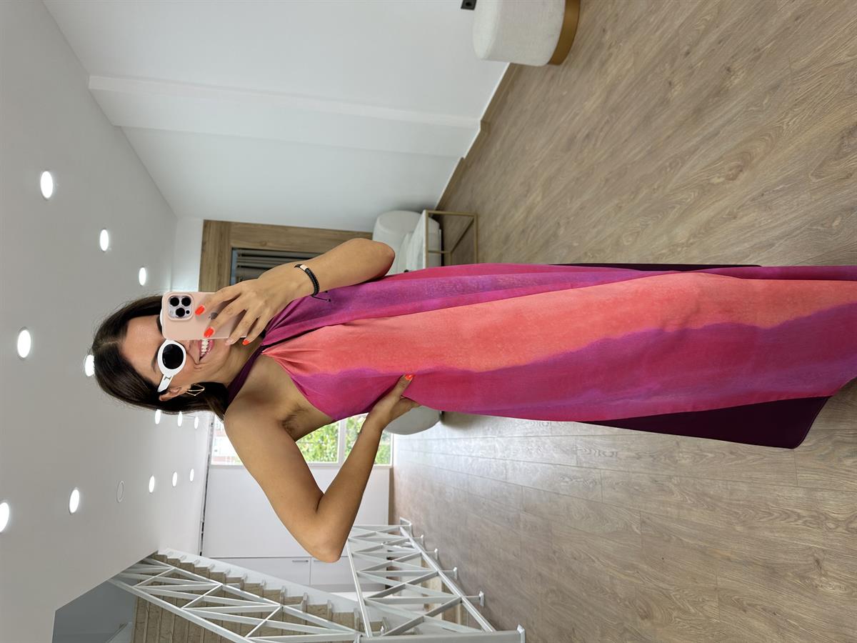 Fuşya Renk Geçişli Elbise