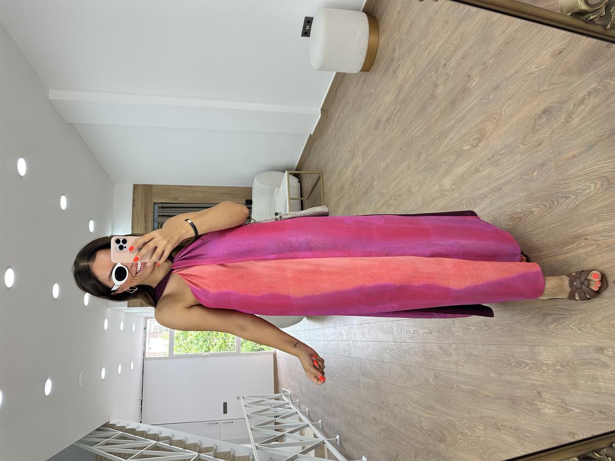 Fuşya Renk Geçişli Elbise