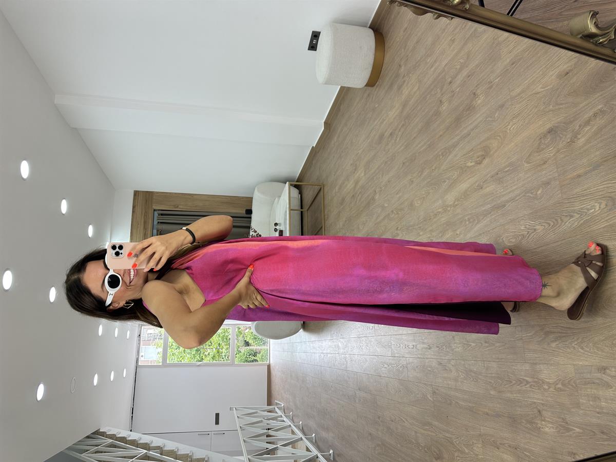 Fuşya Renk Geçişli Elbise