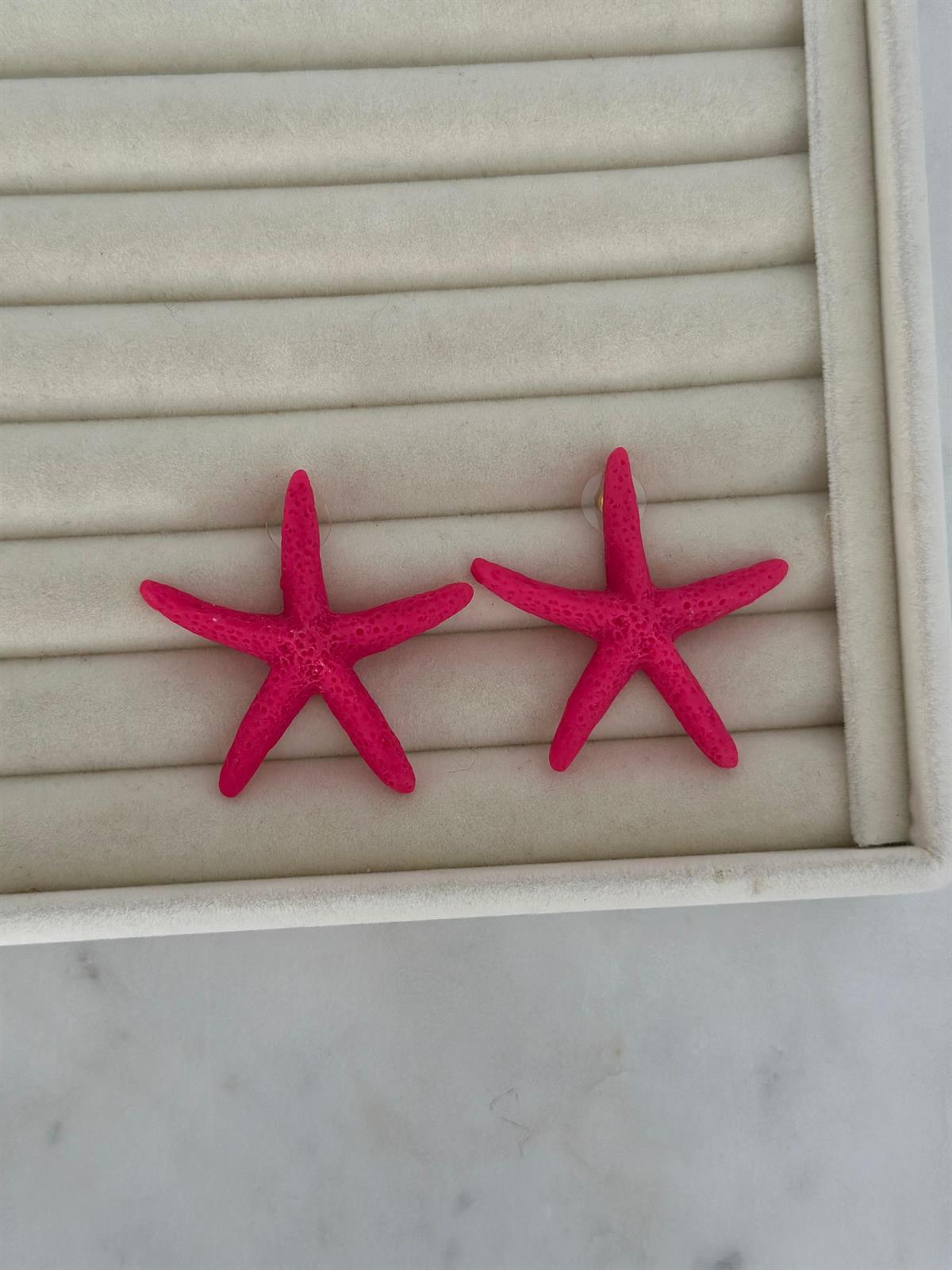 Fuşya Yıldız Tasarım Küpe