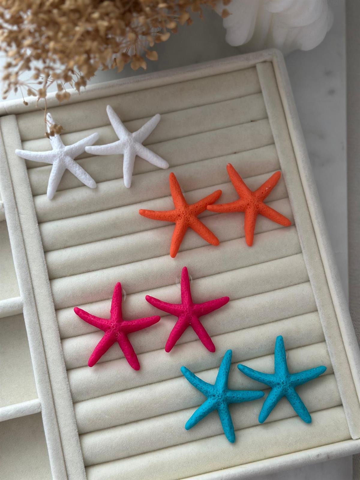 Fuşya Yıldız Tasarım Küpe