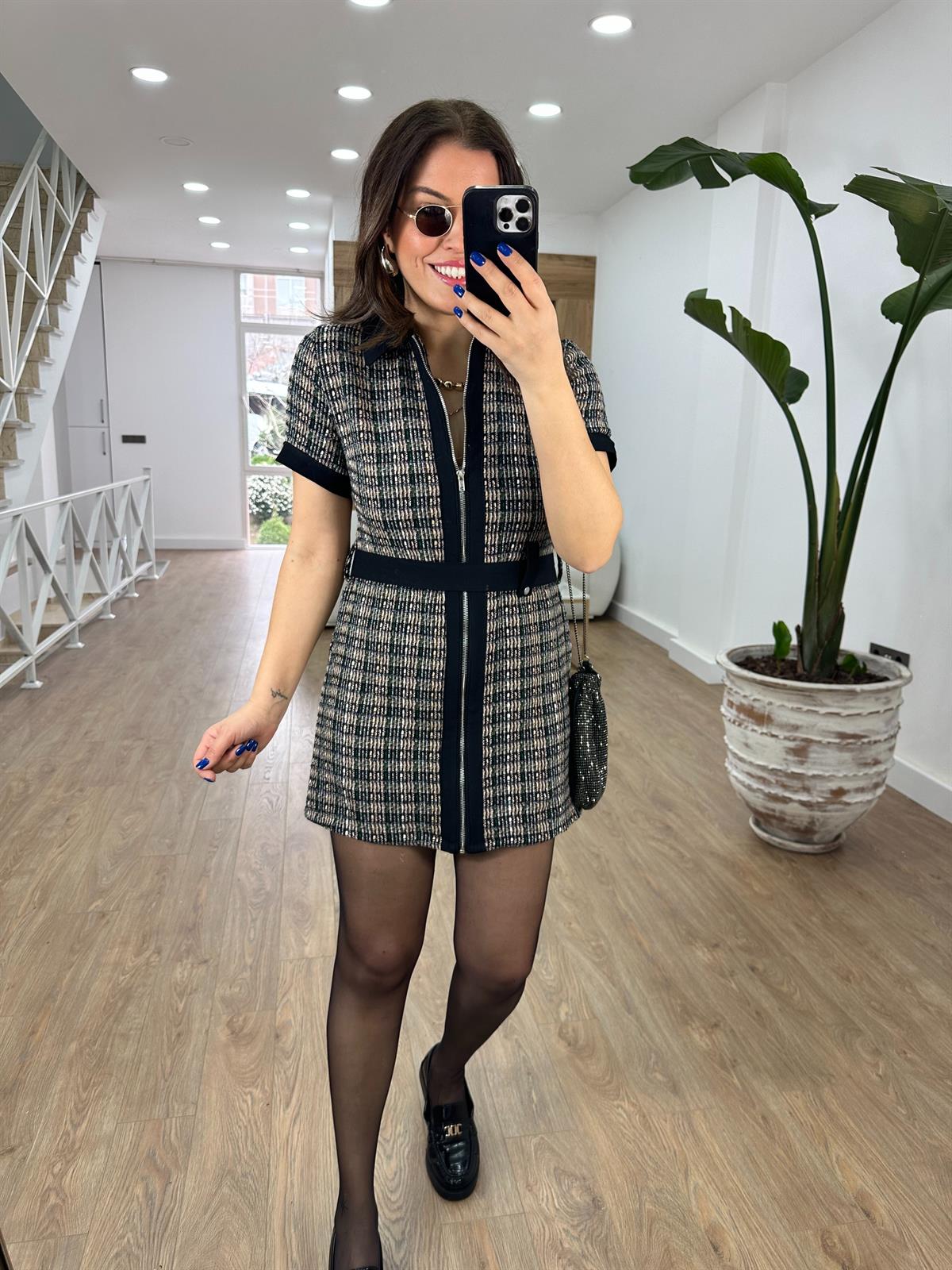 Gabardin Garnili Beli Kuşaklı Tüvit Elbise