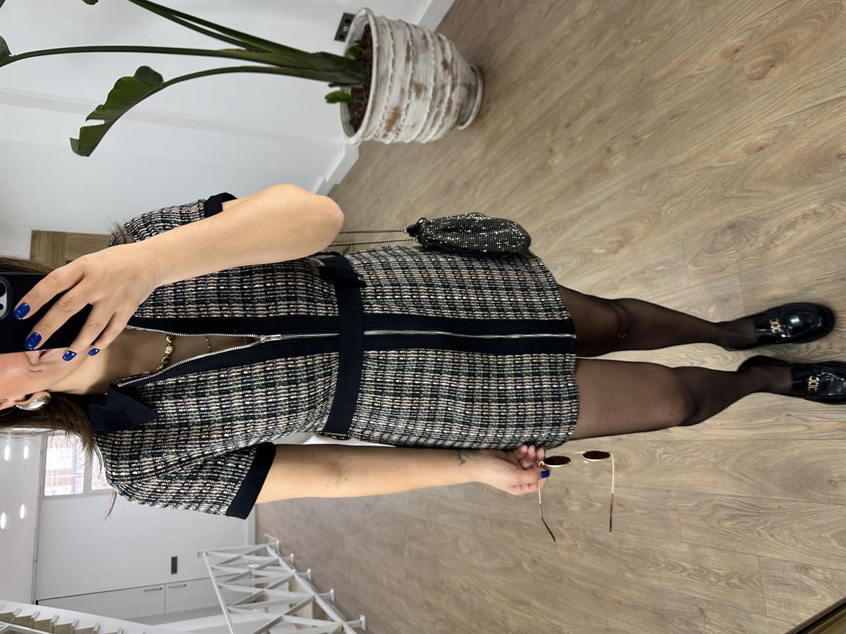 Gabardin Garnili Beli Kuşaklı Tüvit Elbise