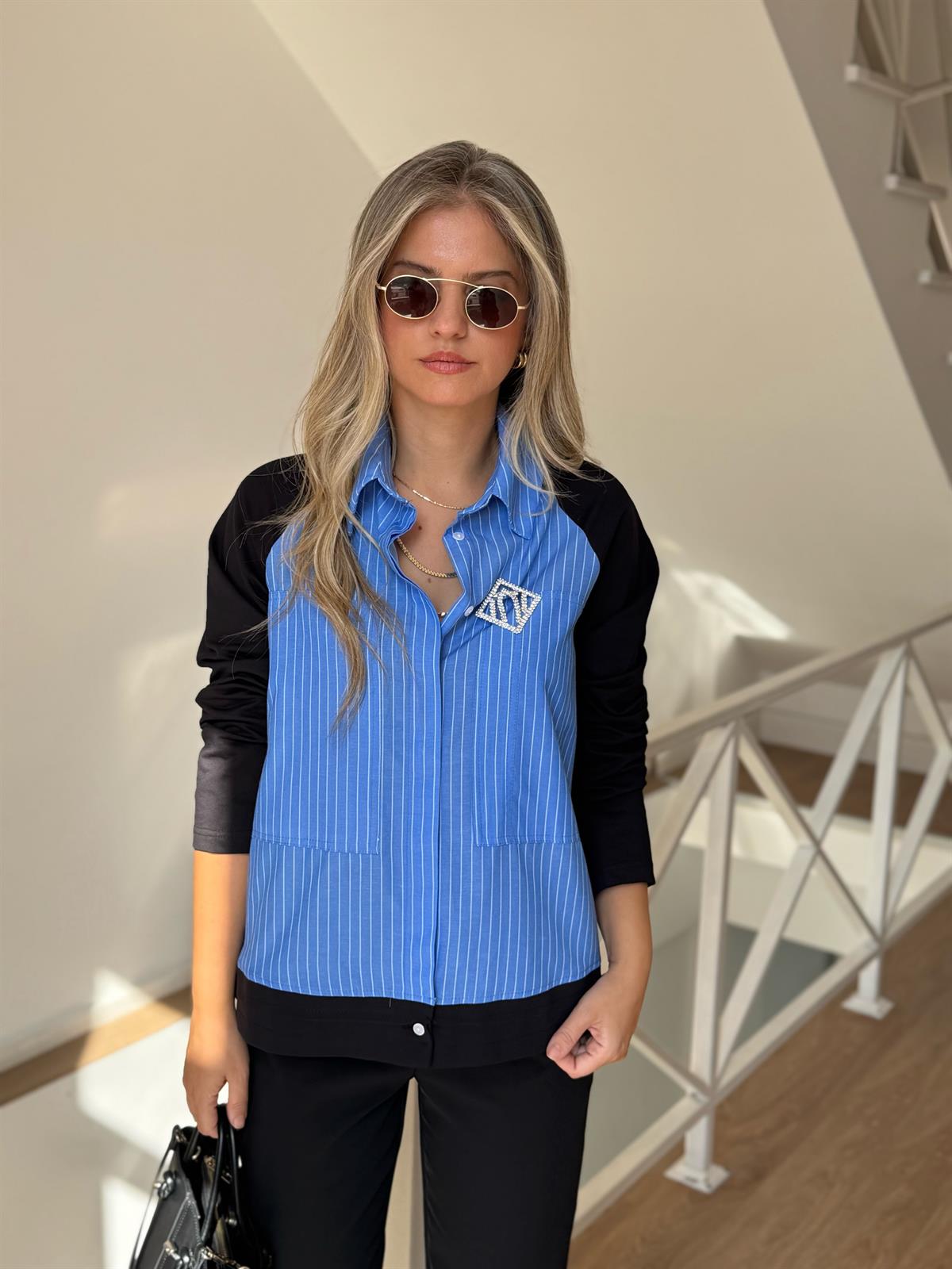 Poplin Garnili Broşlu Sweat