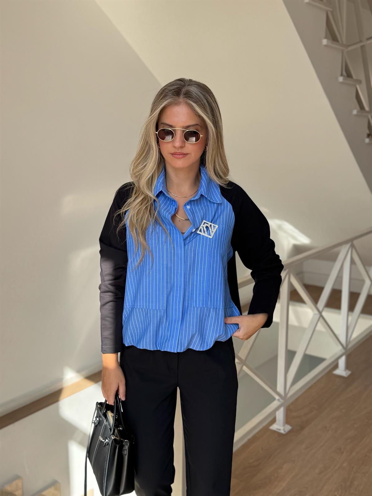 Poplin Garnili Broşlu Sweat