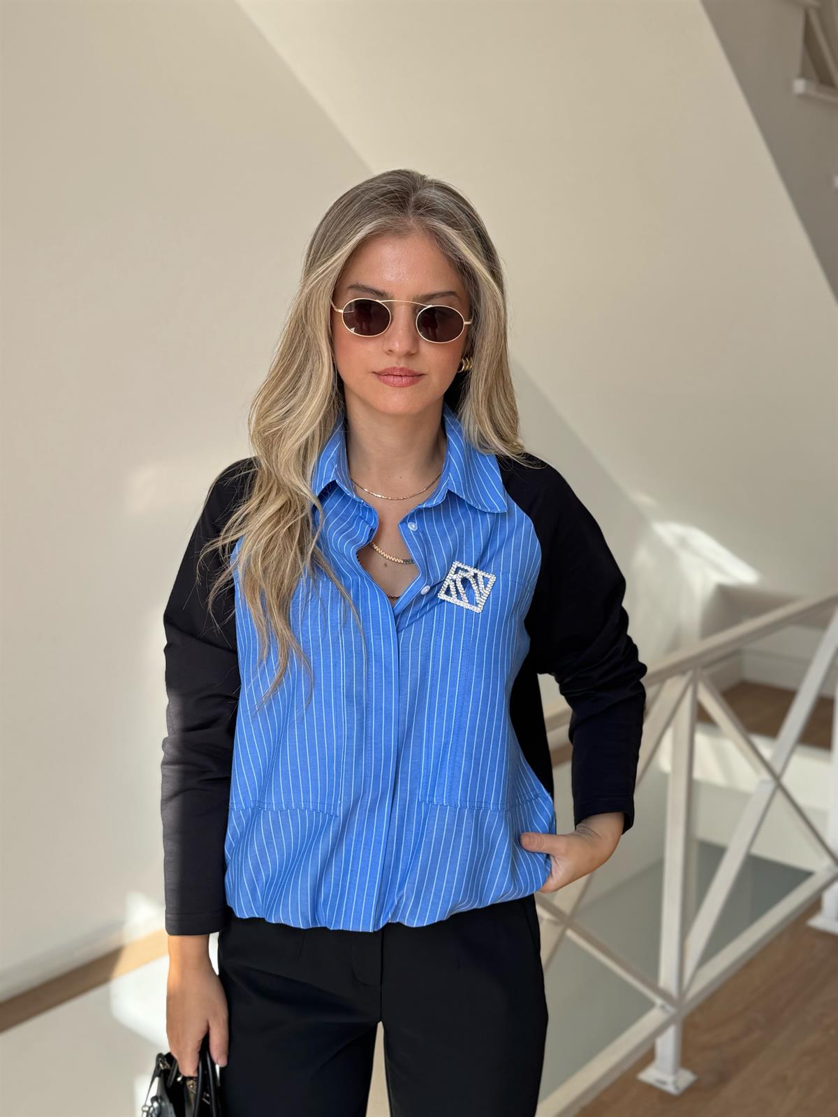 Poplin Garnili Broşlu Sweat