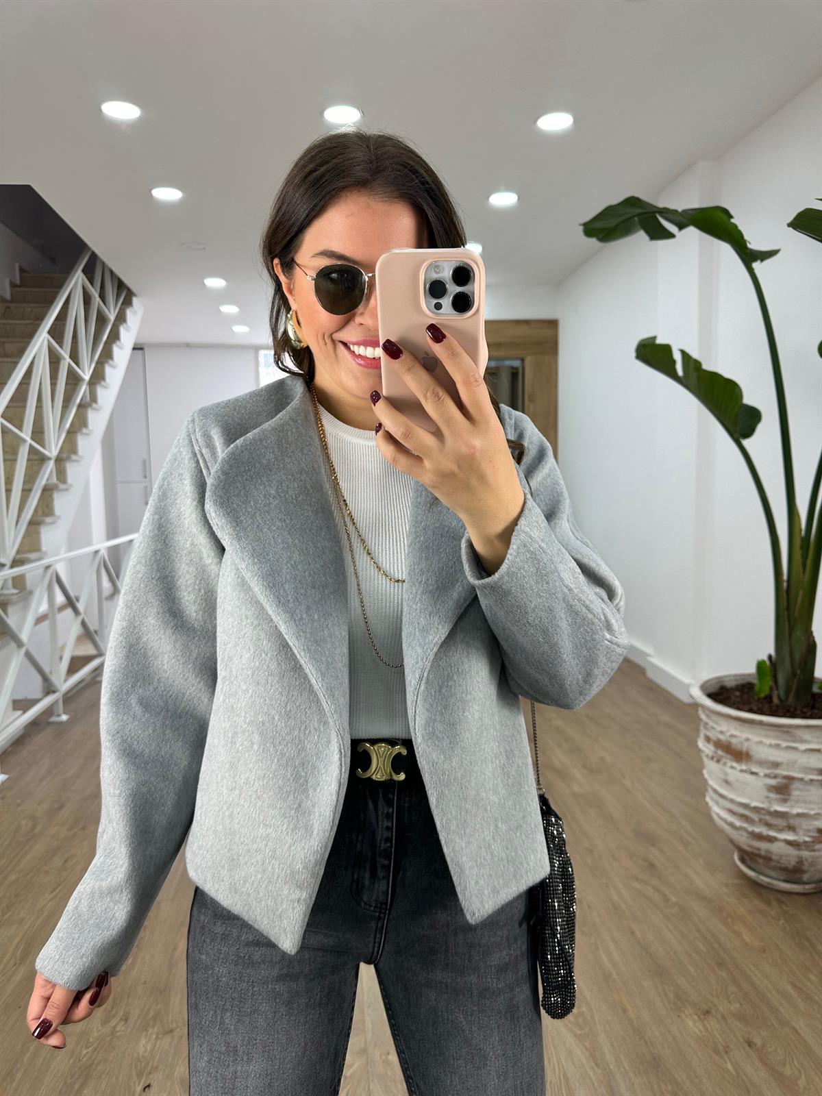 Geniş Yaka İçerisi Astarlı Kaşe Ceket-Gri