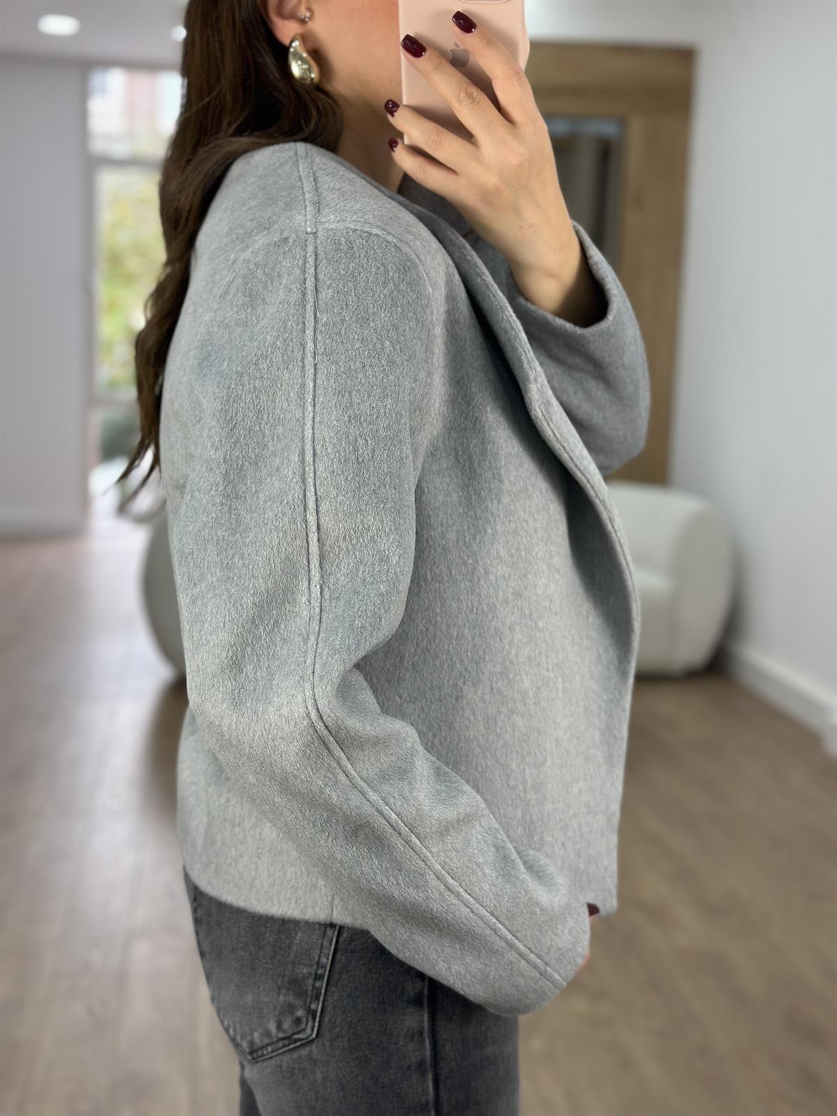 Geniş Yaka İçerisi Astarlı Kaşe Ceket-Gri