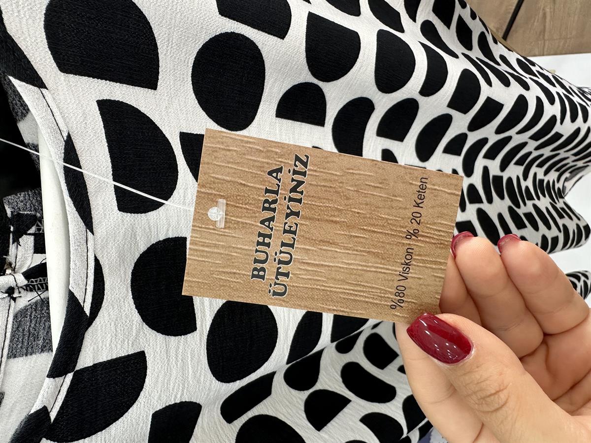 Geometrik Desen Çan Elbise-Ekru