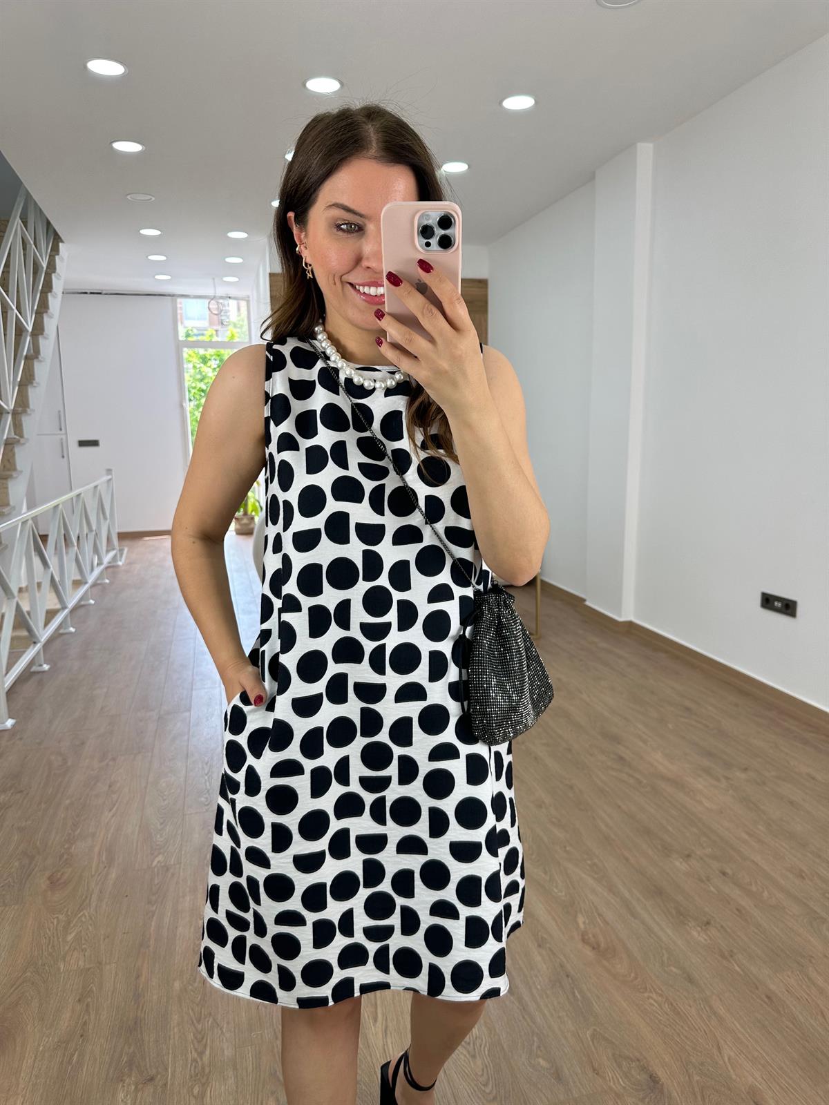 Geometrik Desen Çan Elbise-Ekru