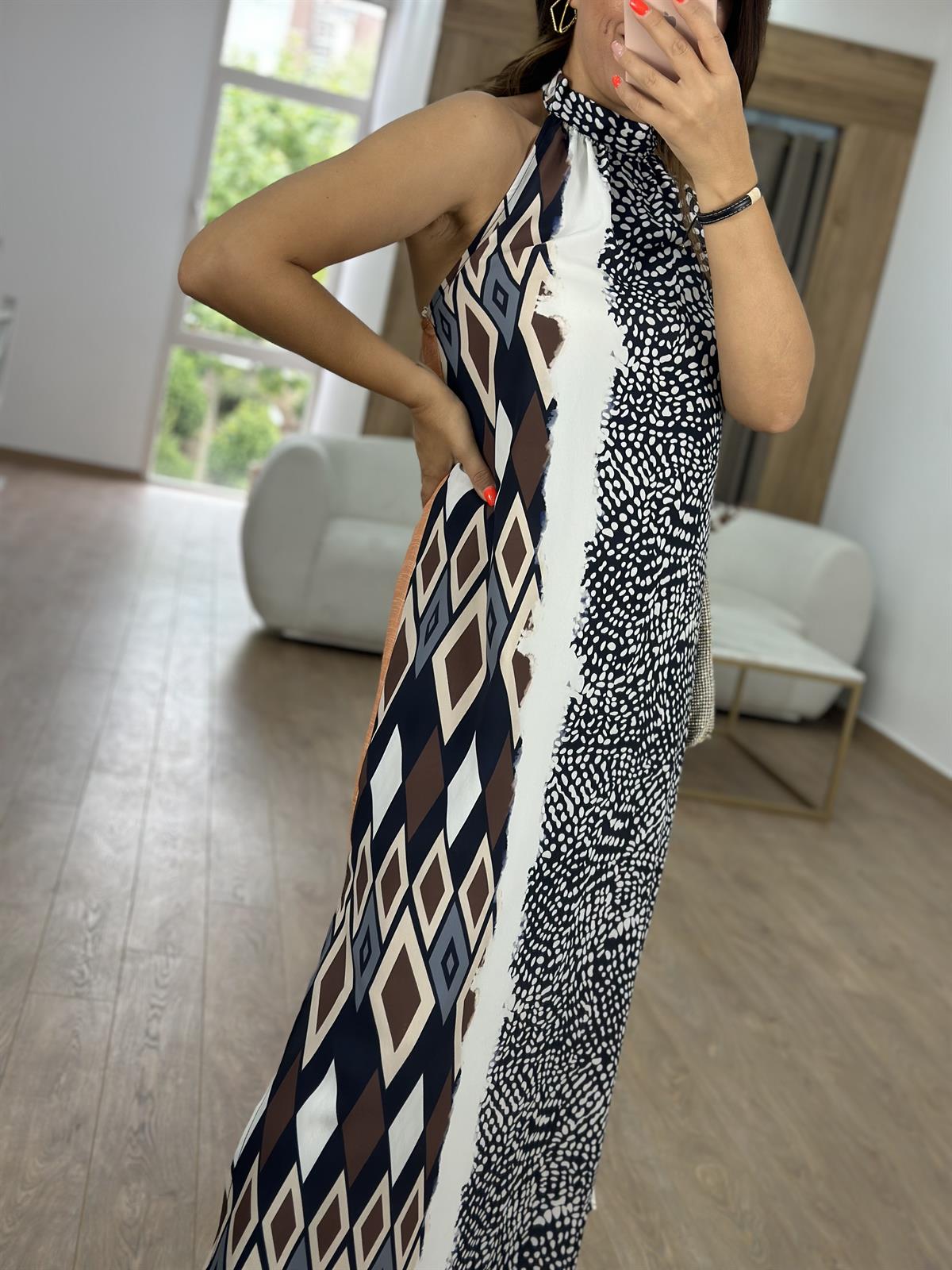 Geometrik Desen Halter Yaka Elbise