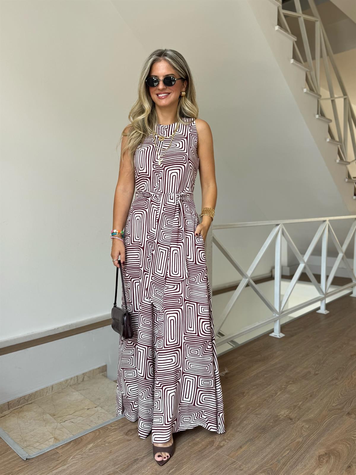 Geometrik Desenli Salaş Bol Paça Tulum