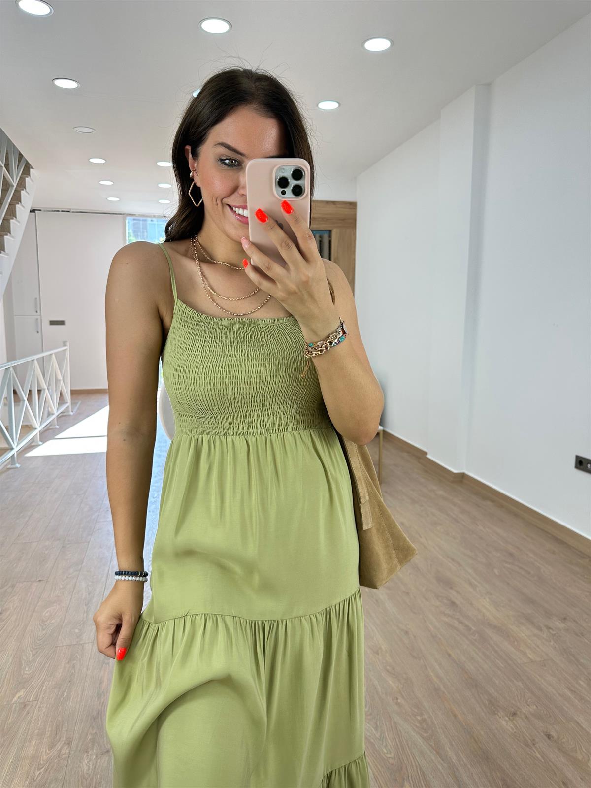 Göğüsü Gipeli Askılı Elbise-Haki