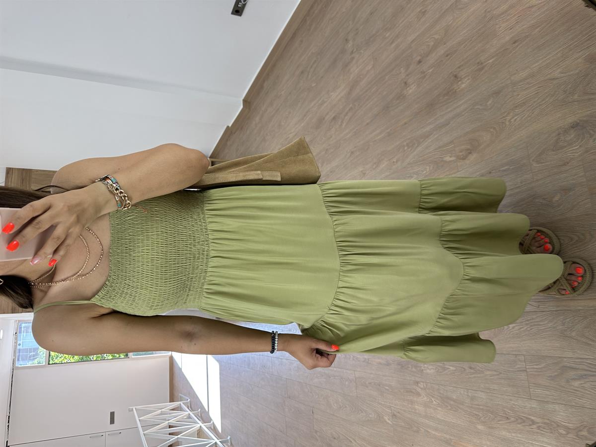 Göğüsü Gipeli Askılı Elbise-Haki