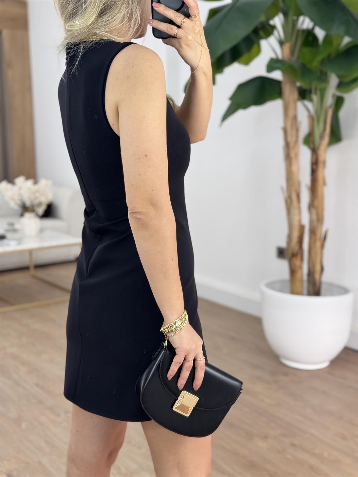 Gold Aksesuarlı Mini Elbise - Siyah