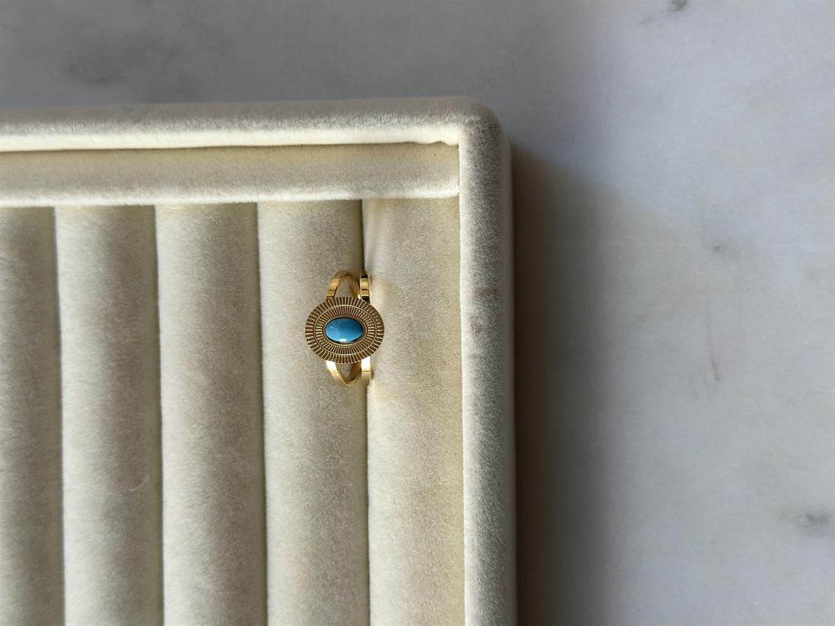 Gold Ayarlanabilir Mavi Taş Detay Yüzük