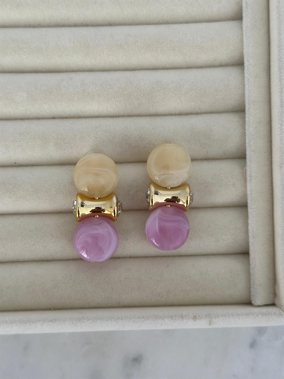 Gold Detay Lila Küpe