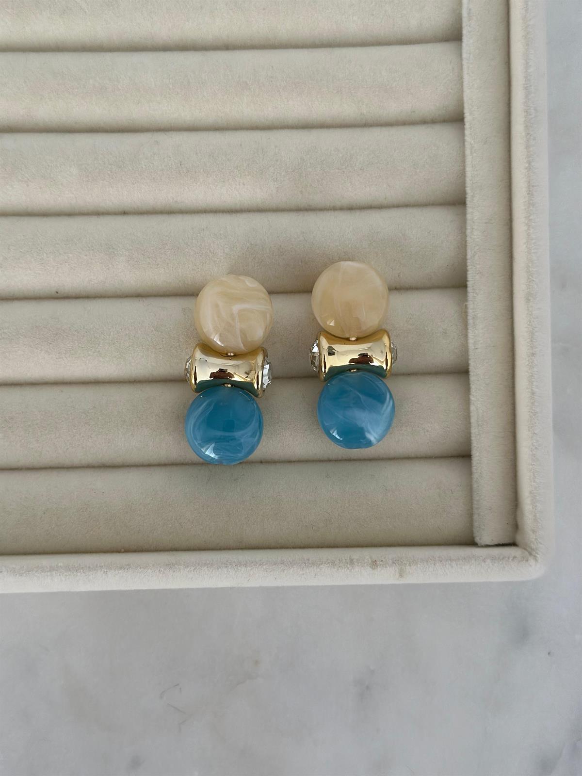 Gold Detay Mavi Küpe