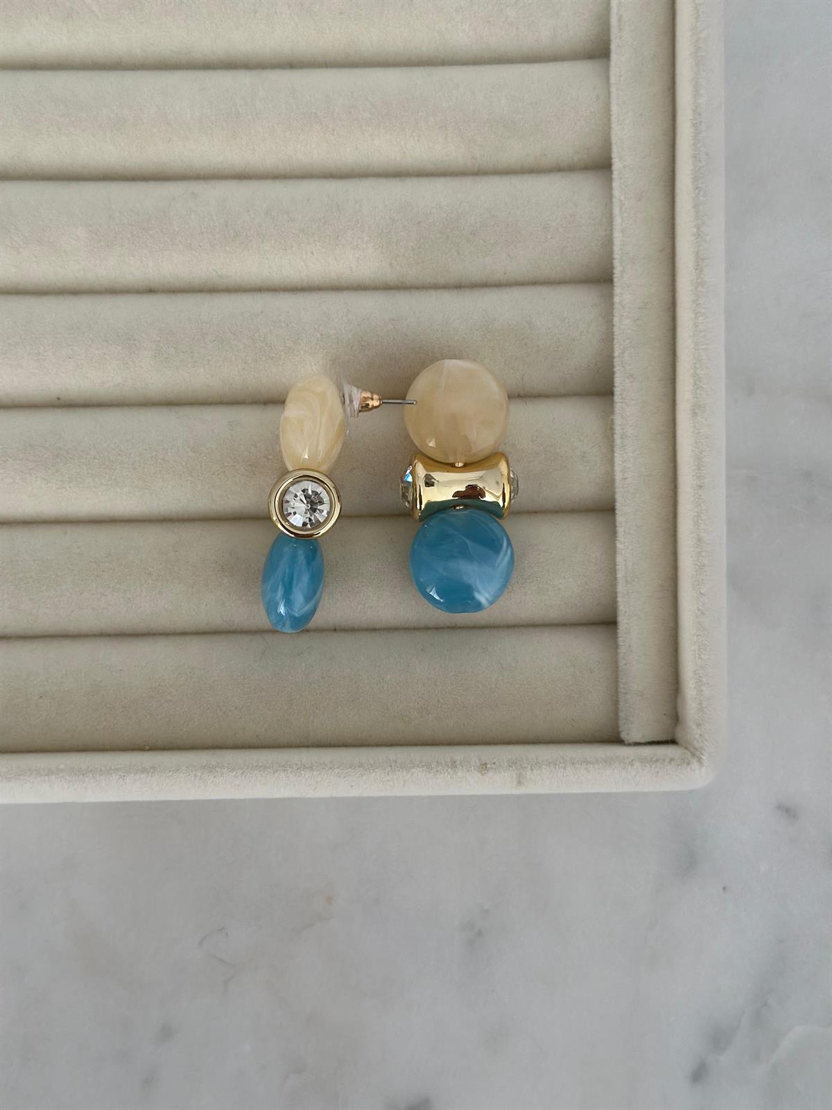 Gold Detay Mavi Küpe