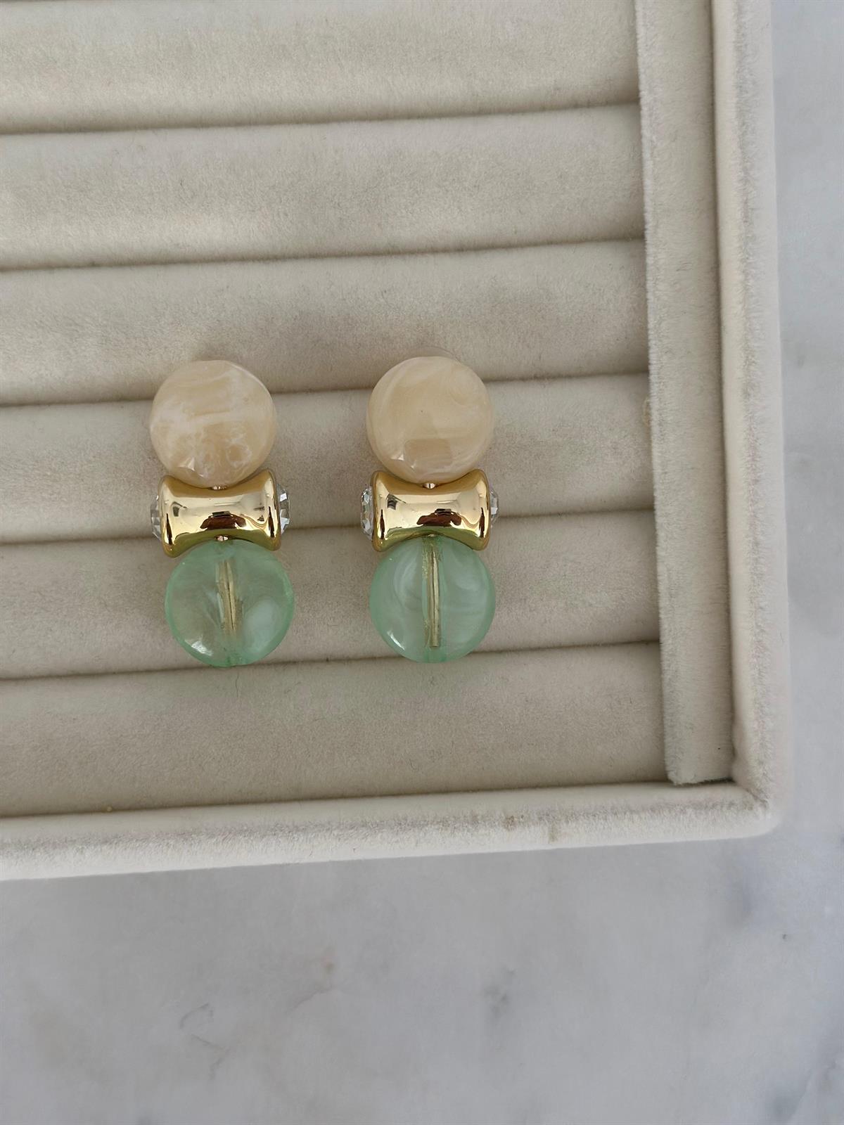 Gold Detay Mint Yeşil Küpe