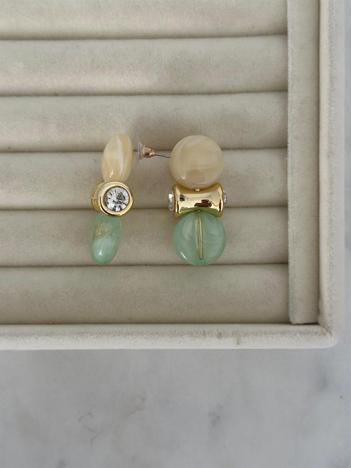 Gold Detay Mint Yeşil Küpe