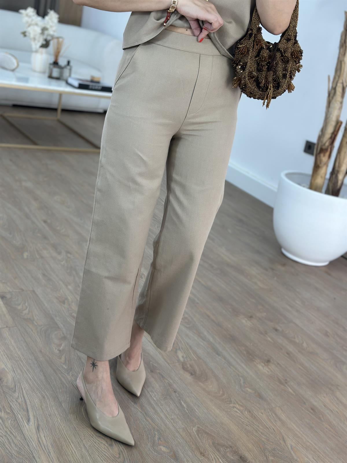 Gold Düğme Detaylı Takım - Vizon