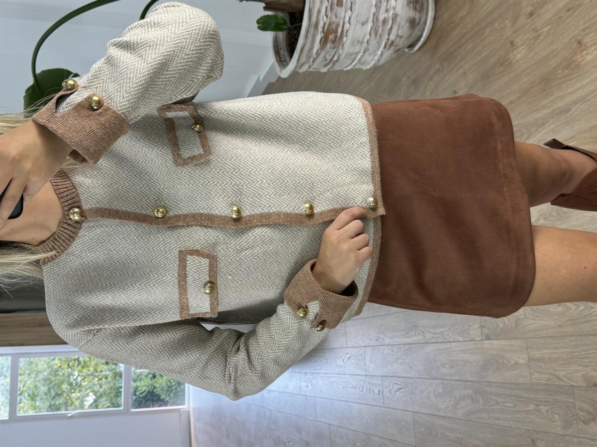 Gold Düğme Detaylı Triko Hırka 