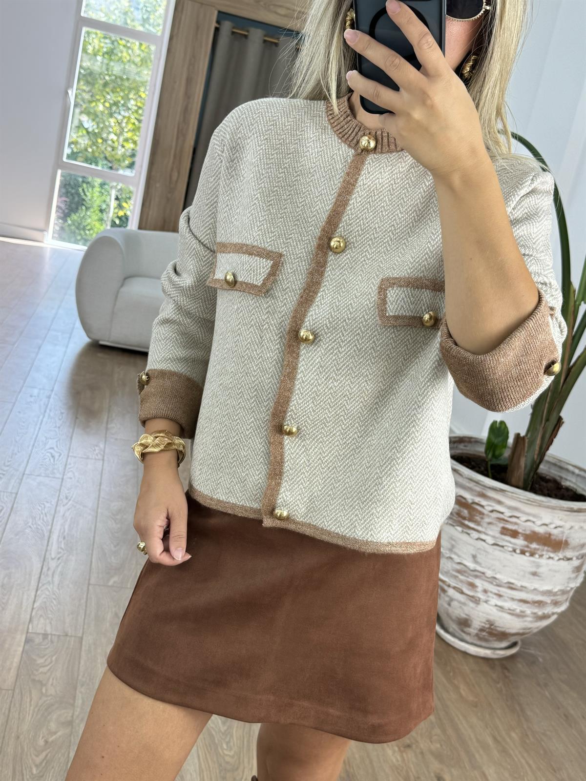 Gold Düğme Detaylı Triko Hırka 