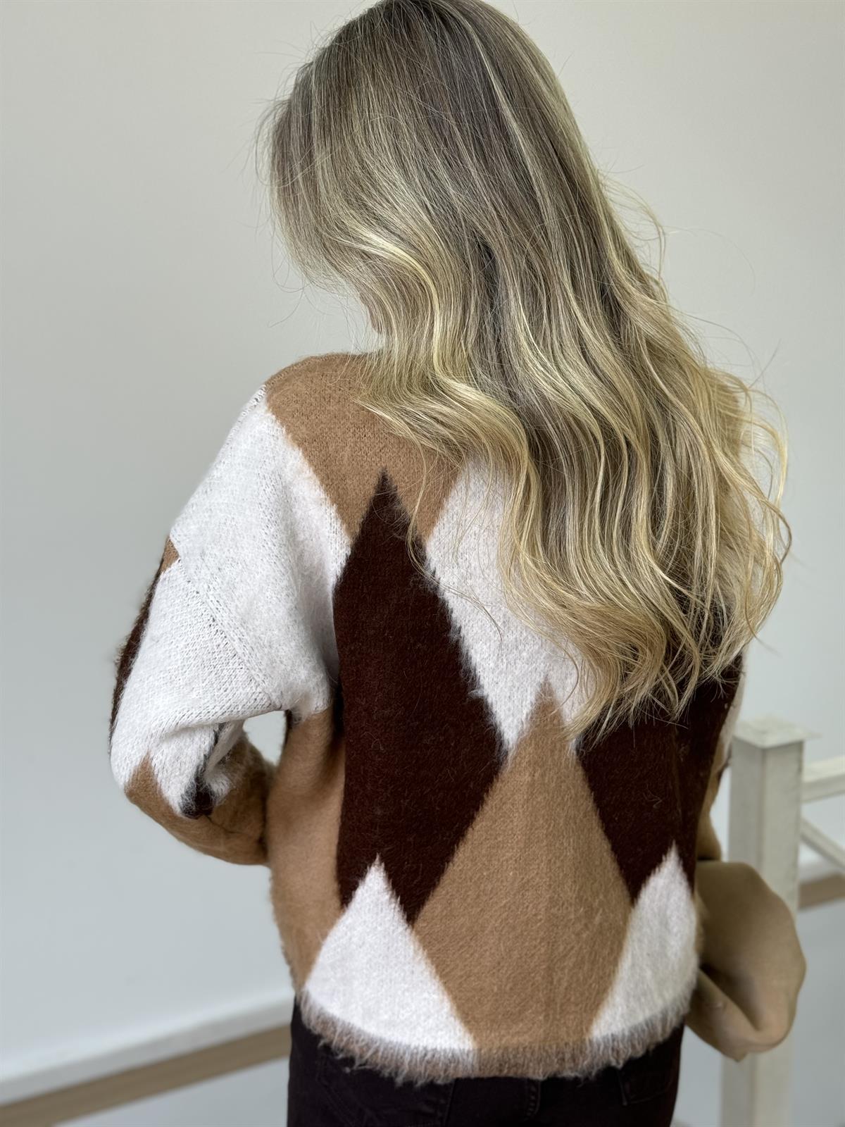 Gold Düğmeli Baklava Desen Hırka 