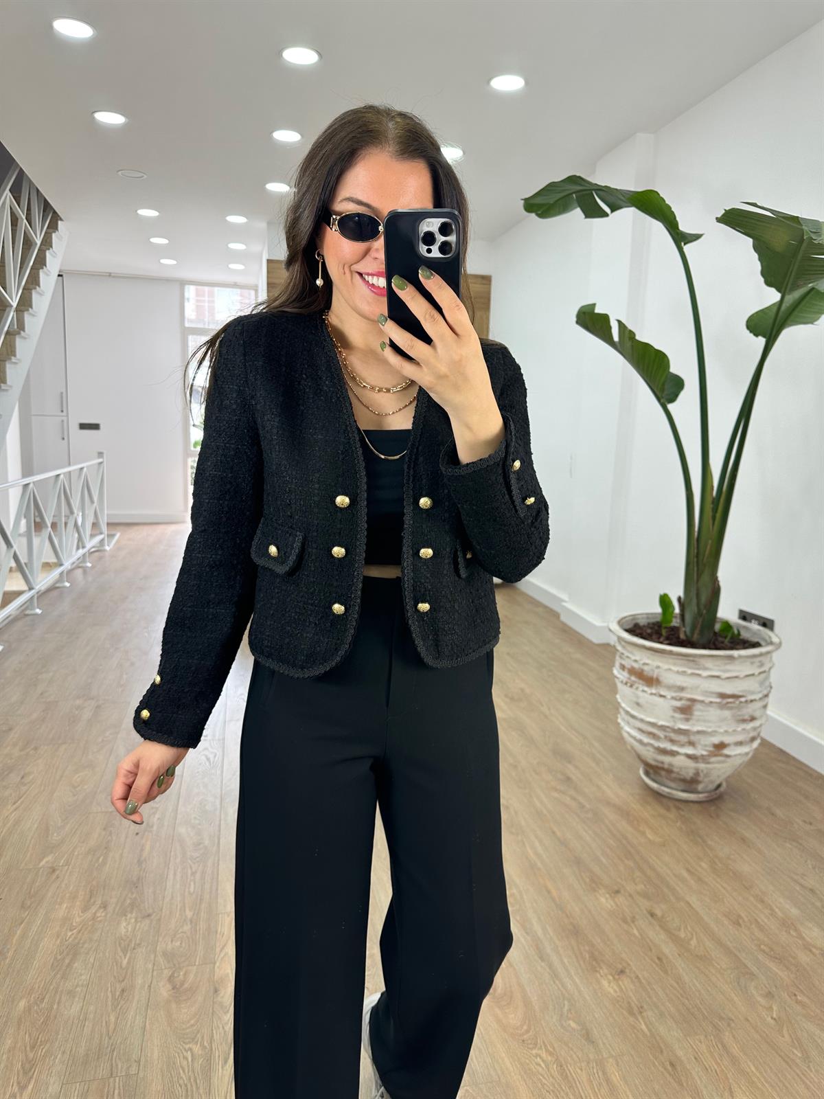 Gold Düğmeli Biye Detaylı Tüvit Ceket